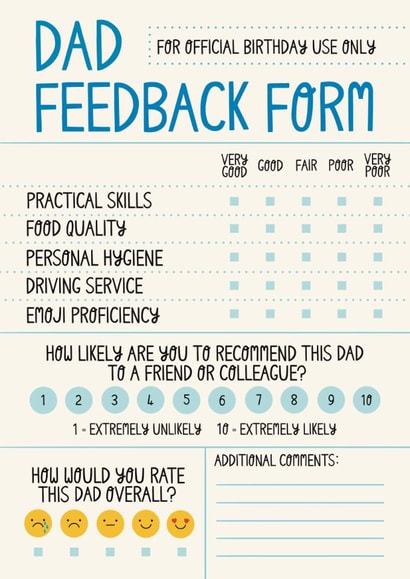 Funny Birthday Card - For Dad - Annual Performance Feedback Form created by Christine Cuddihy Illustration