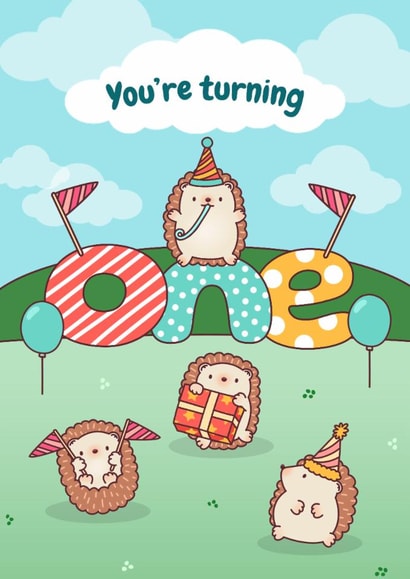 Cute 1st Birthday Card - Hedgehog - You’re Turning One created by Evie Garnett Designs