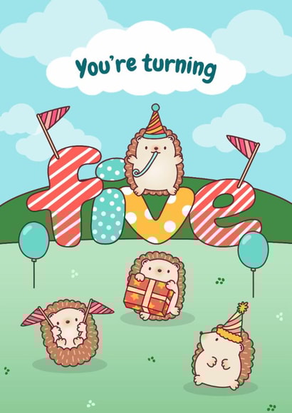 Cute 5th Birthday Card - Hedgehog - You’re Turning Five created by Evie Garnett Designs