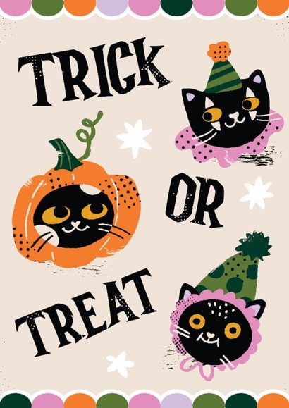 Cute Halloween Card - Trick Or Treat - Cats created by Weronika Salach