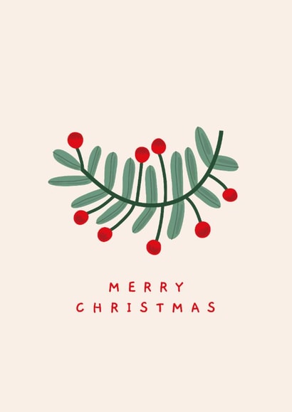 Classic Christmas Card - Illustrated Festive Branch Design - Holly Leaf created by Liina Lember