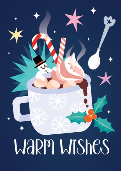 Cute Christmas Card - Warm Wishes - Hot Cocoa created by Weronika Salach