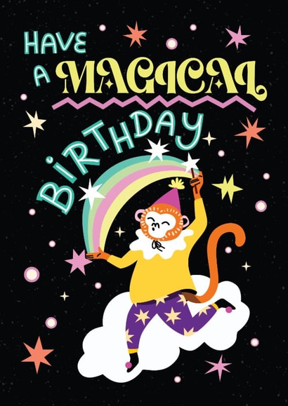 Cute Birthday Card - Have A Magical Birthday - Monkey created by Weronika Salach