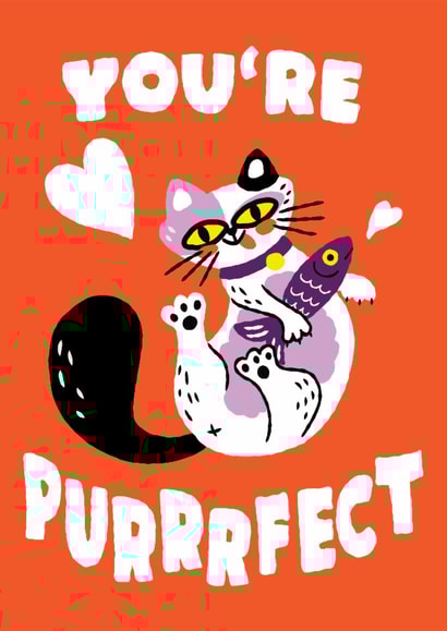 Cute Valentine's Day Card - You're Purrrfect - Cat created by Weronika Salach