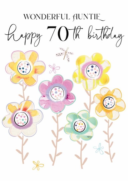 Traditional 70th Birthday Card - For Auntie - Flowers created by Katie Phythian Design