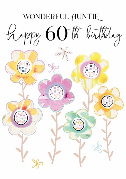 Traditional 60th Birthday Card - For Auntie - Flowers created by Katie Phythian Design