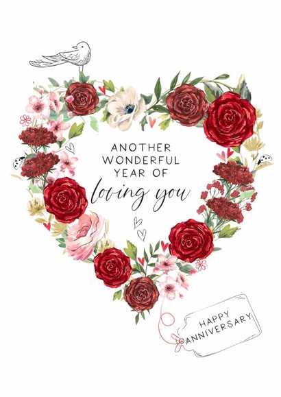 Traditional Anniversary Card - Another Wonderful Year Of Loving You - Flowers created by Katie Phythian Design