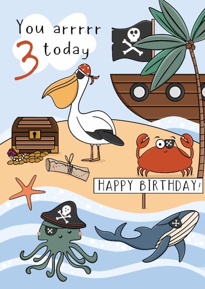 Cute 3rd Birthday Card - For Him - Pirate Themed created by Little Prints Fred Designs