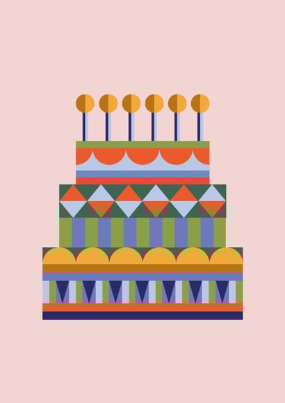 Classic Birthday Card – For Him - Modern Graphic Birthday Cake created by Liina Lember