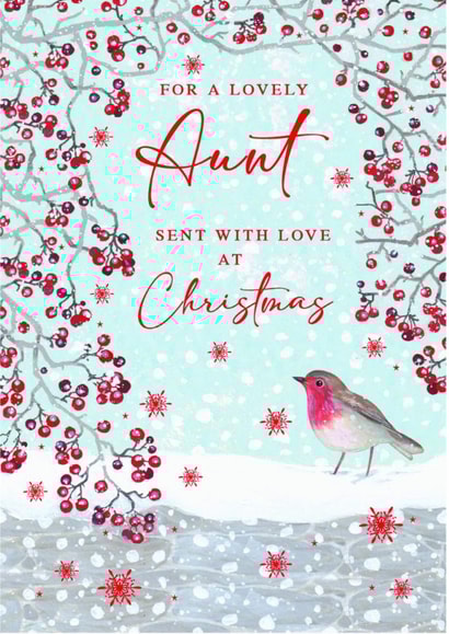 Traditional Christmas Card - For Aunt - Robin berries created by Nigel Quiney