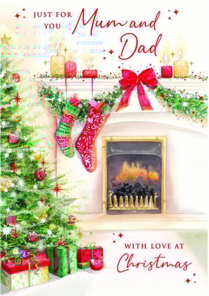 Traditional Christmas Card - For Parents - Cosy Fireplace created by Nigel Quiney