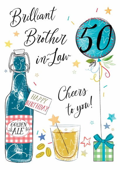 Classic 50th Birthday Card - For Brother In Law - Beer created by Katie Phythian Design
