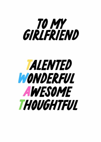 My Girlfriend Card, Funny Rude Anagram Card For Her created by The Marmalade Cat