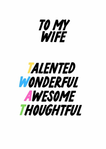 My Wife Card, Funny Rude Anagram Card For Her created by The Marmalade Cat
