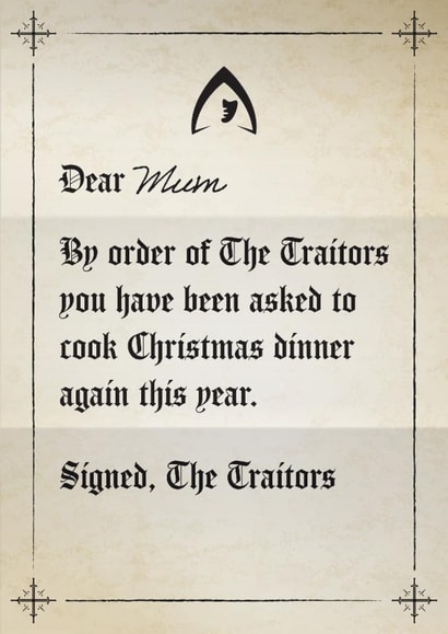 Christmas at Mum's by order of the Traitors created by Jordan Demuth