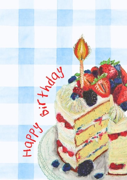 Handmade art Birthday Card - Birthday Cake and Candle - Happy Birthday created by Emmart Reid