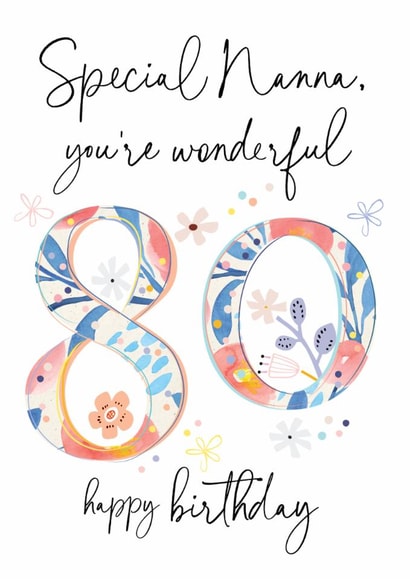 Traditional 80th Birthday Card - For Special Nanna - Florals created by Katie Phythian Design