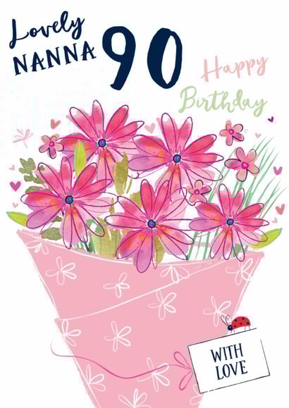 Traditional 90th Birthday card - For Nanna - Bouquet created by Katie Phythian Design