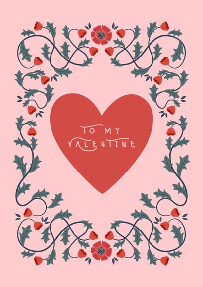 Pretty Valentine's Day Card - Folk Art Floral Heart - To My Valentine created by Sad Girl Illustration