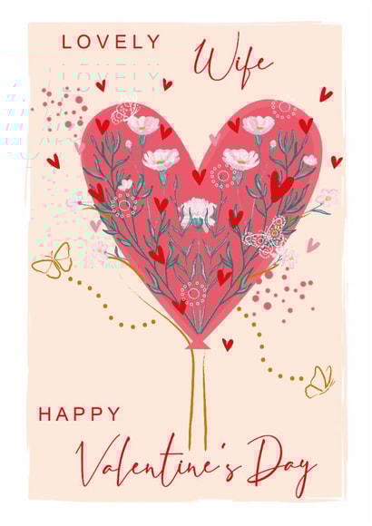 Pretty Valentine's Day Card - For Wife - Love Heart Tree - Flowers & Butterflies created by SABIVO Design by Sabina