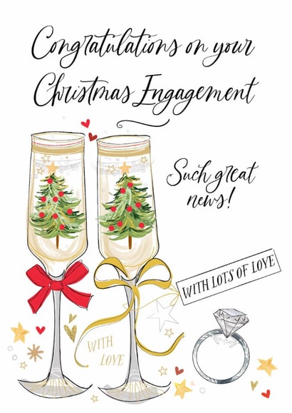 Classic Engagement Card - For Christmas Engagement - Glasses created by Katie Phythian Design