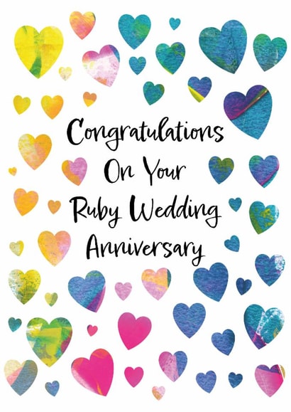 Beautiful Ruby Anniversary Card For Couple - Unique Art - Colourful  Hearts created by size3art