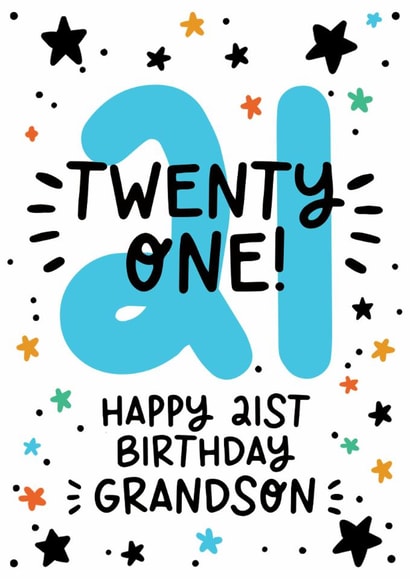 Cute 21st Birthday Card - For Grandson - Stars created by Lyndsay Moon