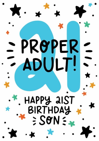 Cute 21st Birthday Card - For Son - Proper Adult created by Lyndsay Moon