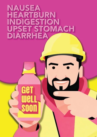 Funny Get Well Soon card - Pepto Bismol parody created by Tainted Genie