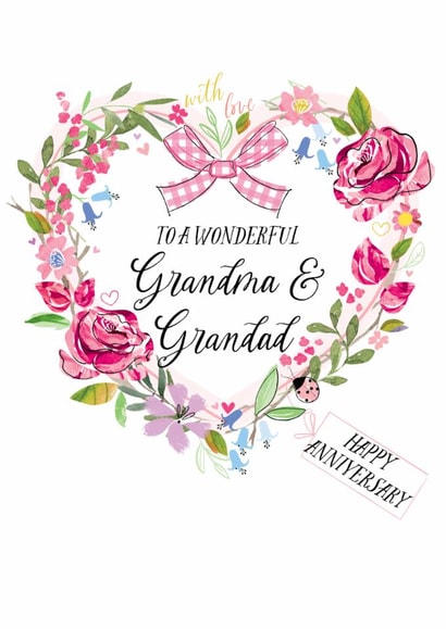 Traditional Anniversary Card - For Grandparents - Floral Heart created by Katie Phythian Design