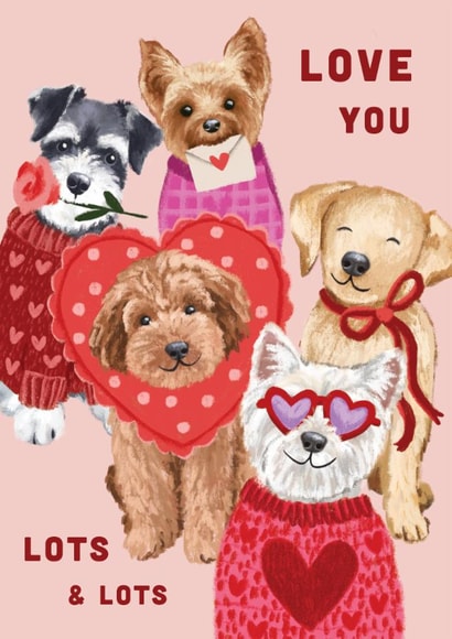 Cute Valentine's Day/Anniversary Card - Adorable Dogs - Love You Lots created by Debbie Daley Illustrations