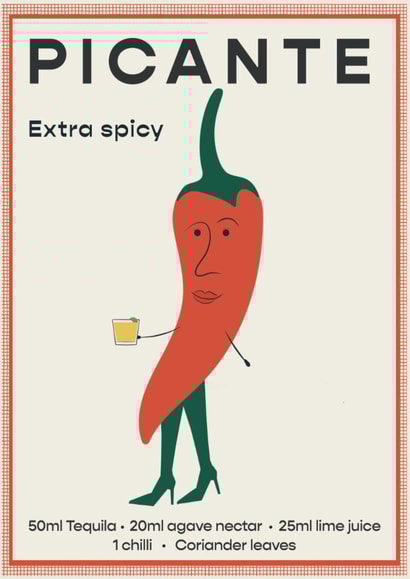 Arty Birthday Card - Picante Cocktail - Chili created by Little Egret Design