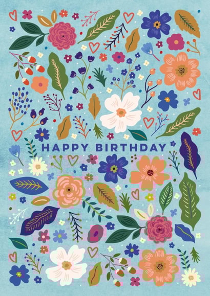 Pretty Birthday Card - Wildflower Meadow - Hearts created by Eli the Goat