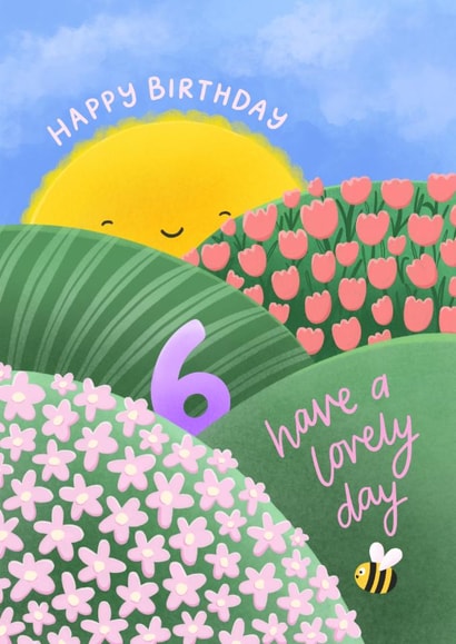 Cute 6th Birthday Card - For Her - Sunshine & Flowers created by Macie Dot Doodles
