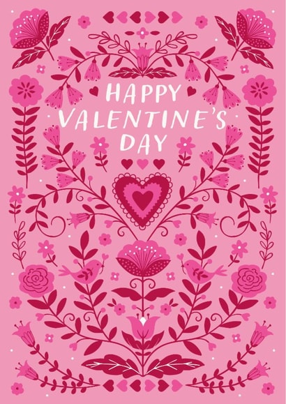 Pretty Valentine's Day Card - Hearts And Flowers - Folk Florals created by Nina Raby - Jones