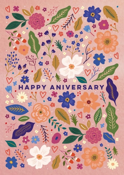 Pretty Anniversary Card - Wildflower Meadow - Hearts created by Eli the Goat