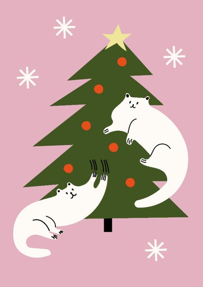 Funny Christmas Card – Two Cats Climbing the Christmas Tree created by Liina Lember