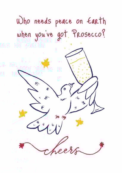 Funny Dove of Peace Drinking Prosecco Card – Quirky Christmas & Celebration Card created by Sir13
