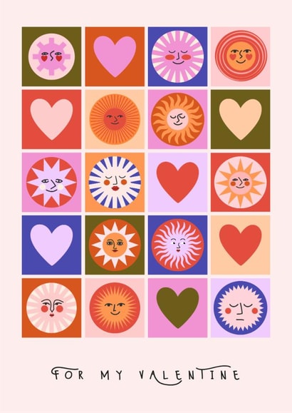 Arty Valentine's Day Card - Retro Suns - Modern created by Sad Girl Illustration