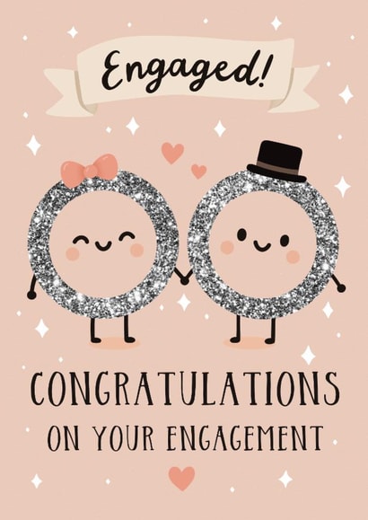 Cute Kawaii Engagement Rings Card – Congratulations on Your Engagement created by The Merry Giraffe