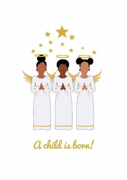 Rejoice! A Child is Born Christmas Card – Black Angels Design created by All Shades