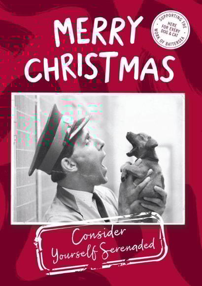 Cute Christmas Card - Serenading Dog - Battersea Heritage History Card created by Cardology