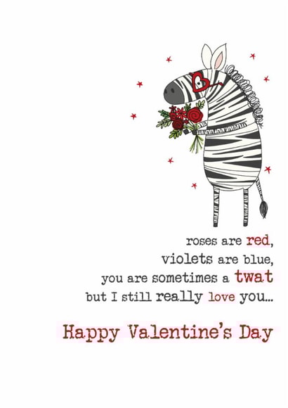 Funny Valentine's Card - Roses are Red - You're a Twat created by Dandelion Stationery
