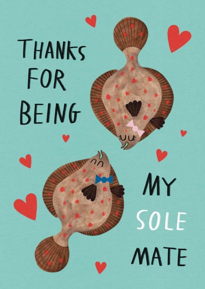 Cute Valentine's Day Card - Thanks For Being My Sole Mate - Fish Pun created by Alice Mole Illustration