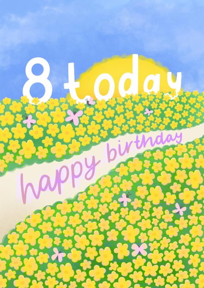 Cute 8th Birthday Card - Butterflies - Flowers created by Macie Dot Doodles