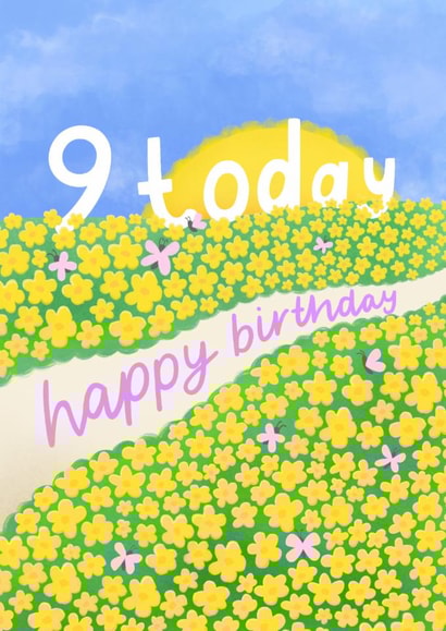 Cute 9th Birthday Card - Butterflies - Flowers created by Macie Dot Doodles