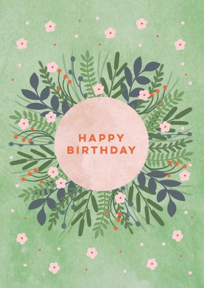 Classic Birthday Card - For Her - Garland, Flowers & Leaves created by Eli the Goat