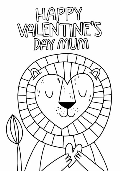 Cute Valentine's Day Card - For Mum - Lion - Colouring In created by Laurent Collective