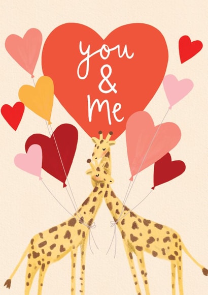 Cute Valentine's Day/Anniversary Card - Giraffe Love Hearts - You & Me created by Louise Tiler