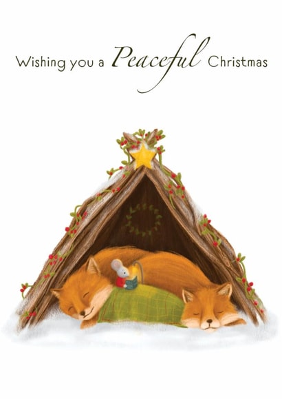 Cute Christmas Card - Foxes and A Mouse - Peaceful Christmas created by Jo Couch